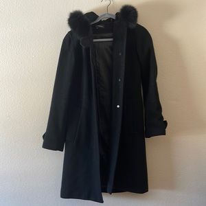 Ellen Tracy Genuine Fur black wool coat, size 2.